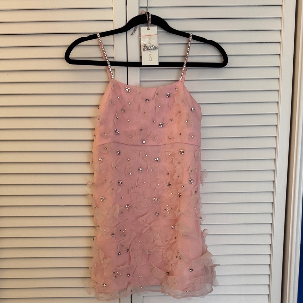 LoveShackFancy Girls Harolyn Powder Pink Floral Beaded Dress- 14